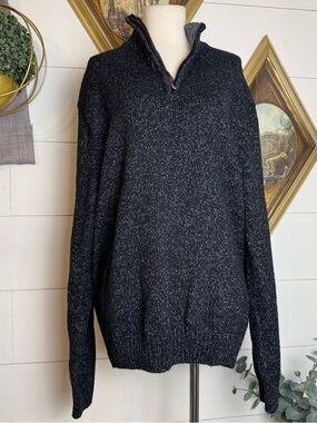 Chaps Classic Fit Quarter 1/4 Zip Sweater Mens Sz XXL 2X Black Pullover